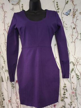 Robert Rodriguez Plum Long-Sleeve Scoop Neck Sheath Dress Classic New BlacDress